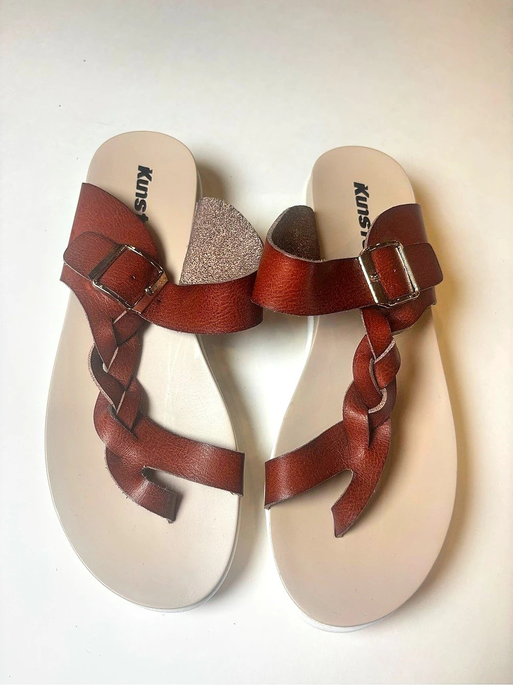 Kunsto Brown Braided Strap Sandals